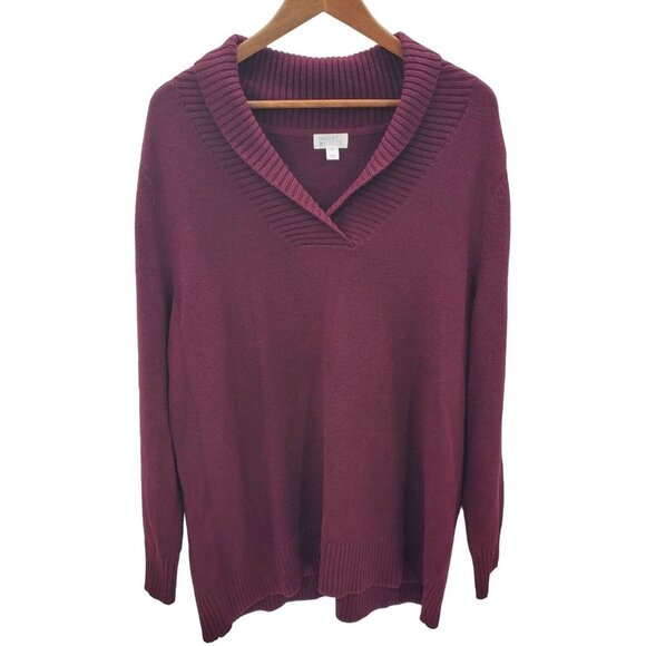 Market & Spruce Sweaters - Market & Spruce Womens Cowl Neck Pullover Knit Sweater XXL Plum Purple V-Neck
